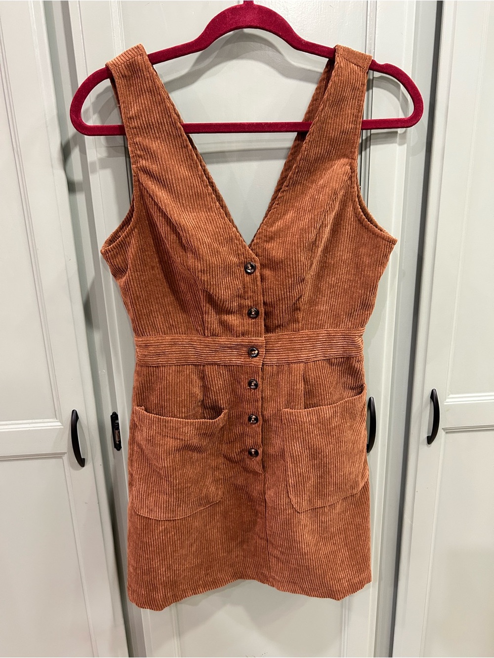 Sleeveless Corduroy Mini Dress in Rust